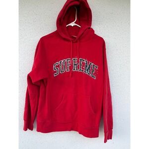 Supreme Red Arch Logo Water Droplet Hoodie Sweatshirt Mens Size M